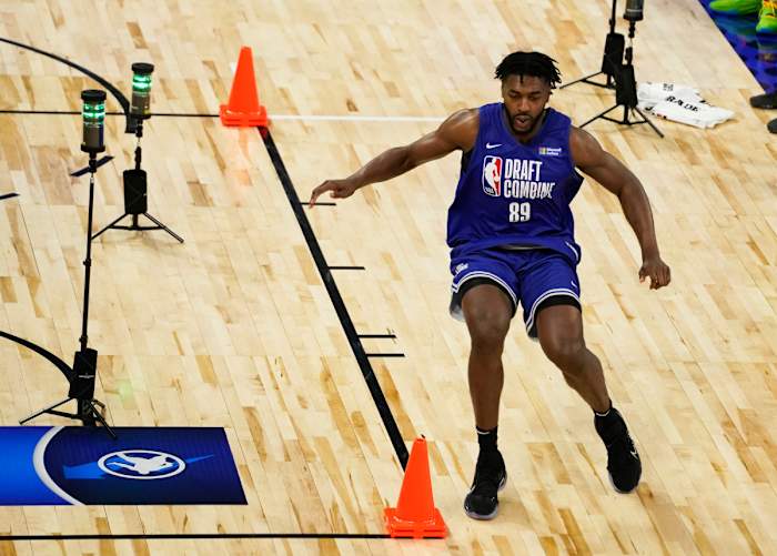 Trevion Williams participates during the NBA Draft Combine at Wintrust Arena.
